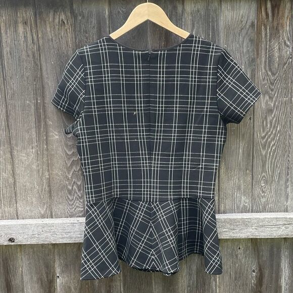 Halogen Nordstrom Peplum Plaid Top Black Size Med - Picture 3 of 4
